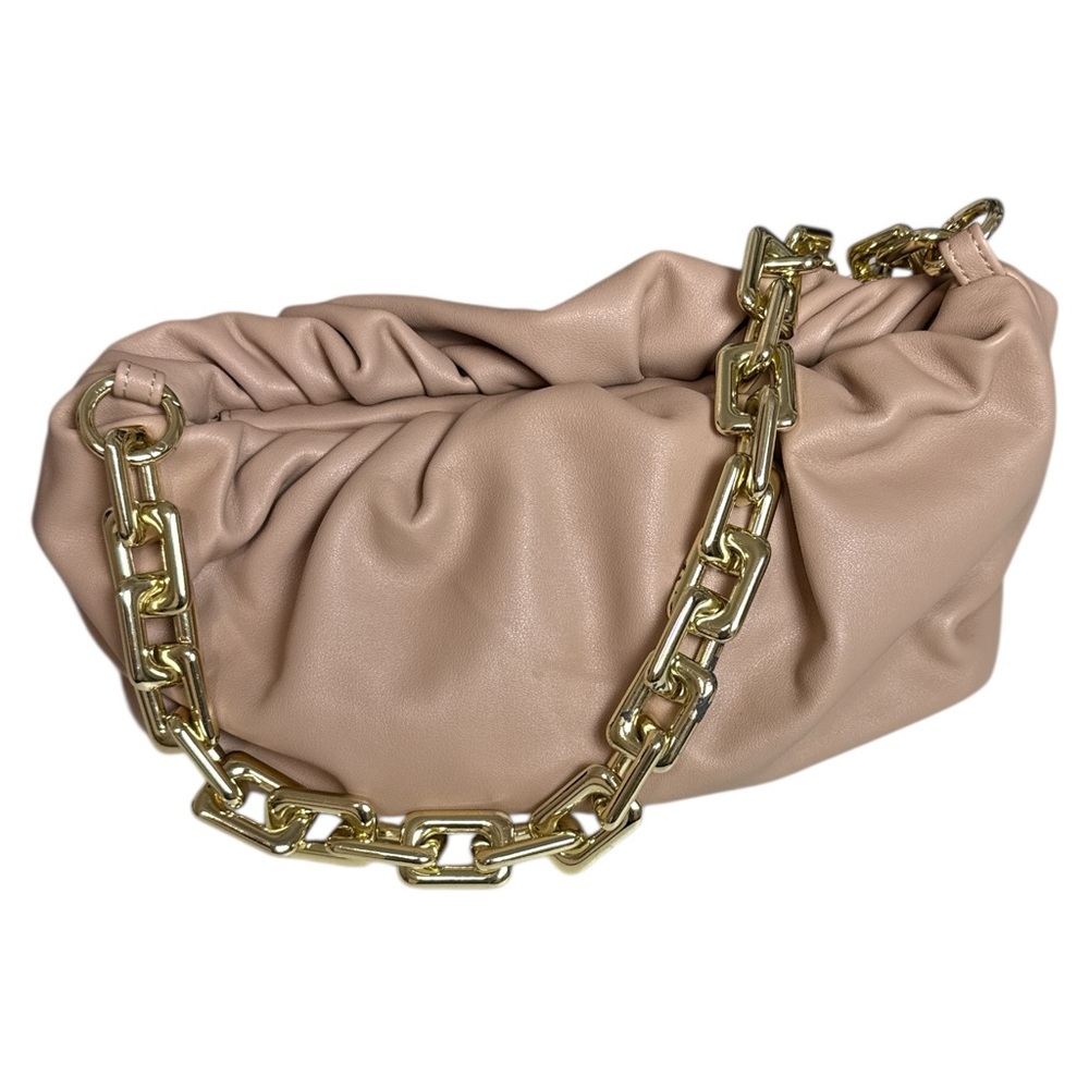 Prime Original Nude PU Leather Cloud Puffy Shoulder Bag Gold Chain Strap